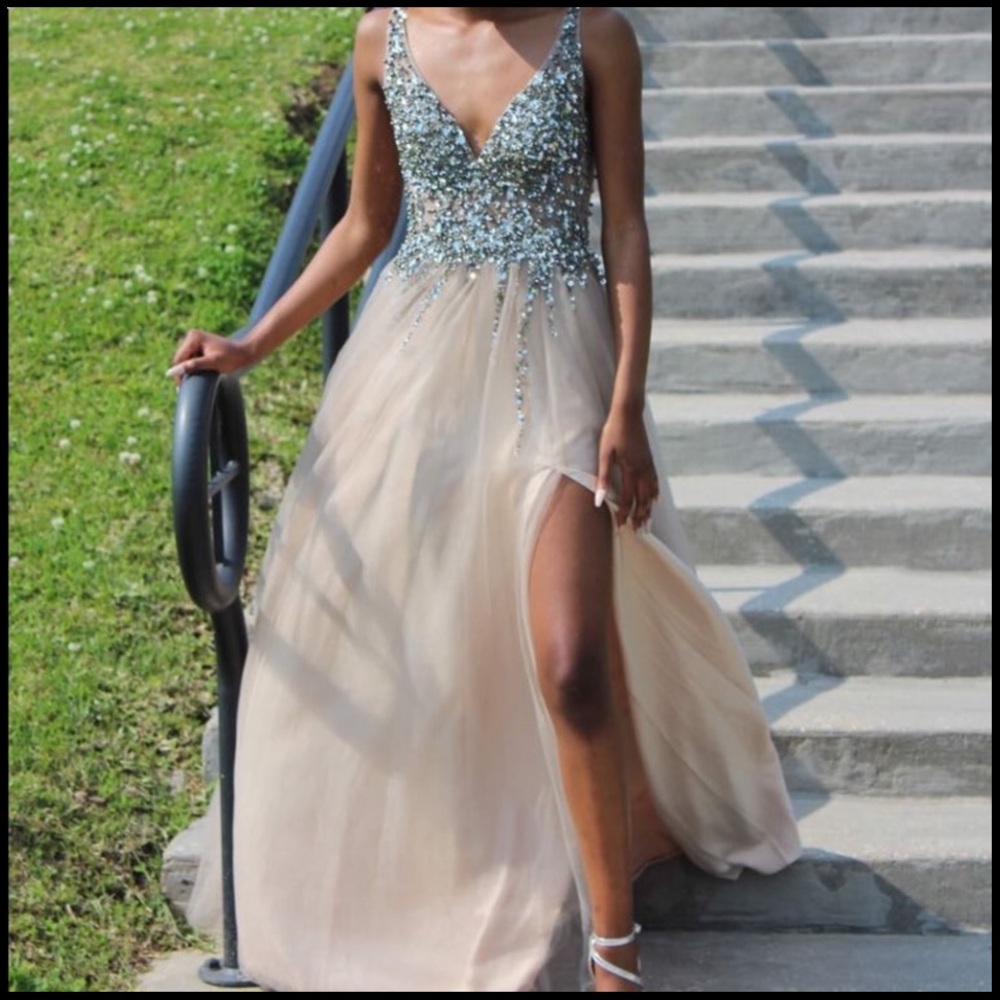 Open back, Long Prom Dress (WORN ONCE FOR 3
HOURS)